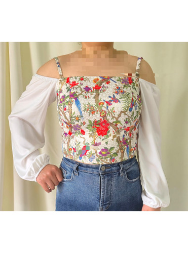 شومیز کراپ کاپدار مجلسی زنانه رنگ سفید و قرمز